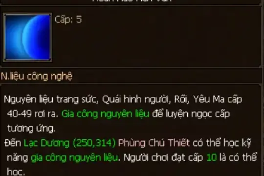 Bảng Nguyên liệu - Level quái trong game tlbb
